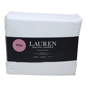 Lauren Ralph Lauren Dunham Sateen KIng White Sheet Set 300 Thread Count Cotton
